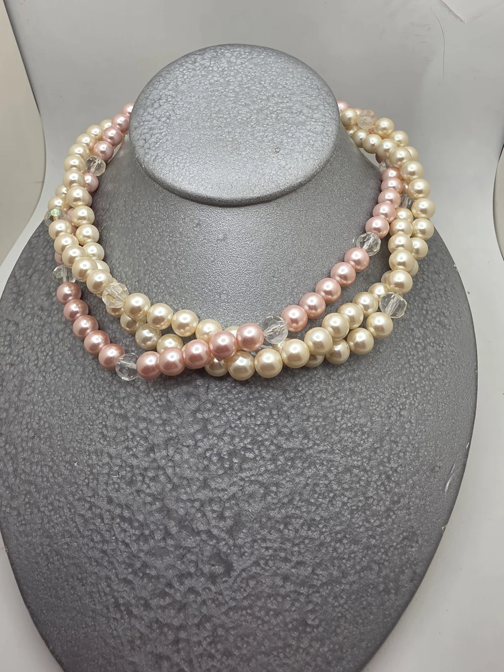 Elegant Pink and Cream Faux Pearl Multi-Strand Necklace